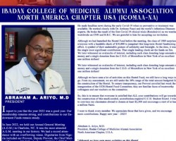 MONTHLY NEWSLETTER FROM THE DESK OF ABRAHAM ARIYO, MD, MPH FACC PRESIDENT ICOMAA-NA TO THE WORLD OF MEDICINE
